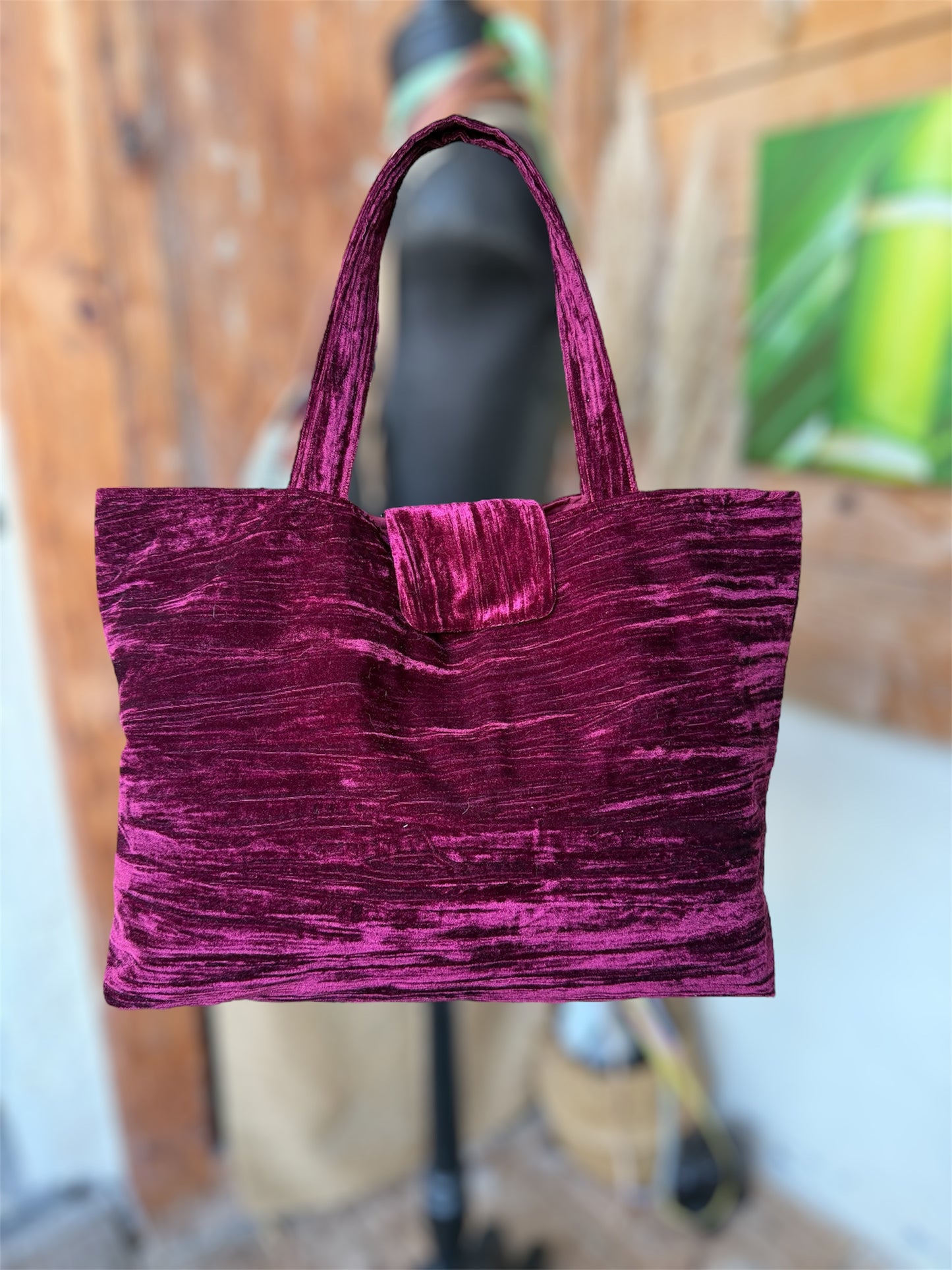 Sac Cabas Velours Bordeaux